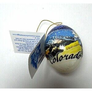 Country Christmas Eggs Colorado Scenic Deer Egg-Shaped Ornament